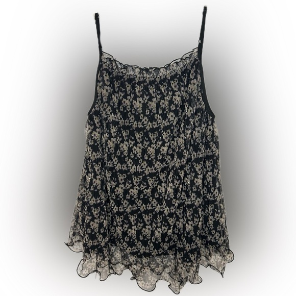 Floral Pleated Camisole Tank Top – Adjustable Spaghetti Straps - Picture 3 of 7